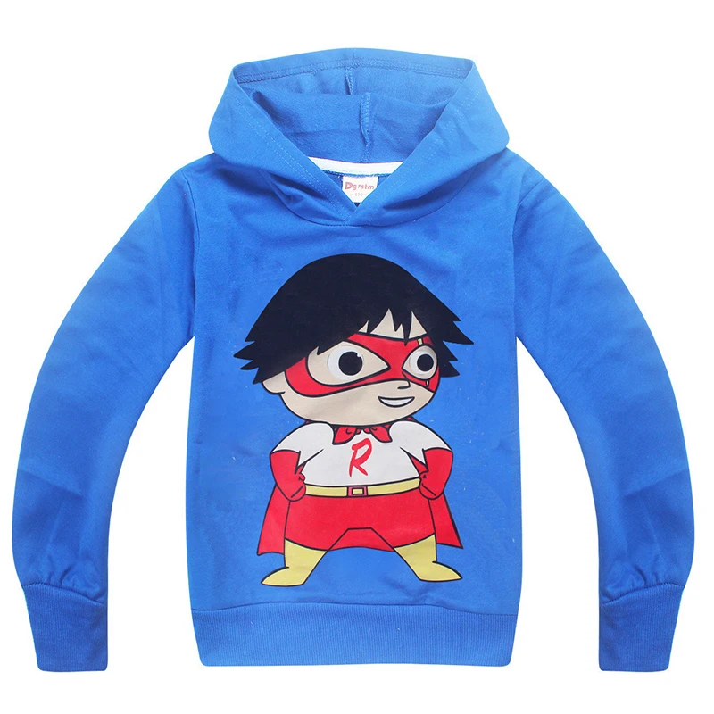 Blue Hoodie Новинка года; толстовки с капюшоном для маленьких мальчиков с принтом «Ryan Toys Review» толстовки в полоску с героями мультфильмов хлопковая одежда для детей топы для девочек с маской; одежда - Цвет: Blue Hoodie
