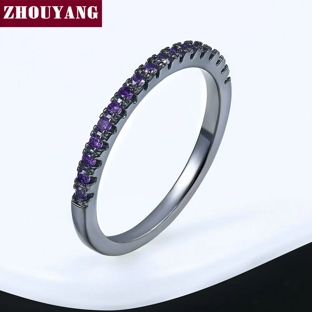 BlackGold Purple Обручальное кольцо для женщин и мужчин, лаконичное классическое многоцветное мини кубическое циркониевое розовое золото, модное ювелирное изделие R132 R133 ZHOUYANG - Цвет основного камня: BlackGold Purple