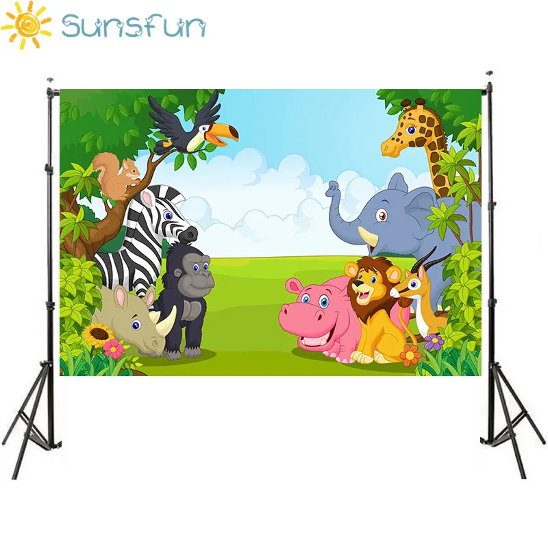 Sunsfun 7x5 футов джунгли сафари тематические Животные День рождения баннер фото фон