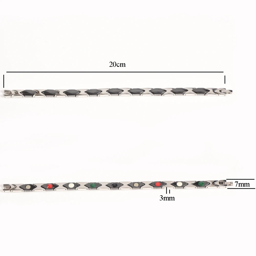 Браслет Wollet Jewelry из нержавеющей стали с чёрной керамикой и магнитами для женщин 5 в 1, уход за здоровьем и энергетическое лечение.