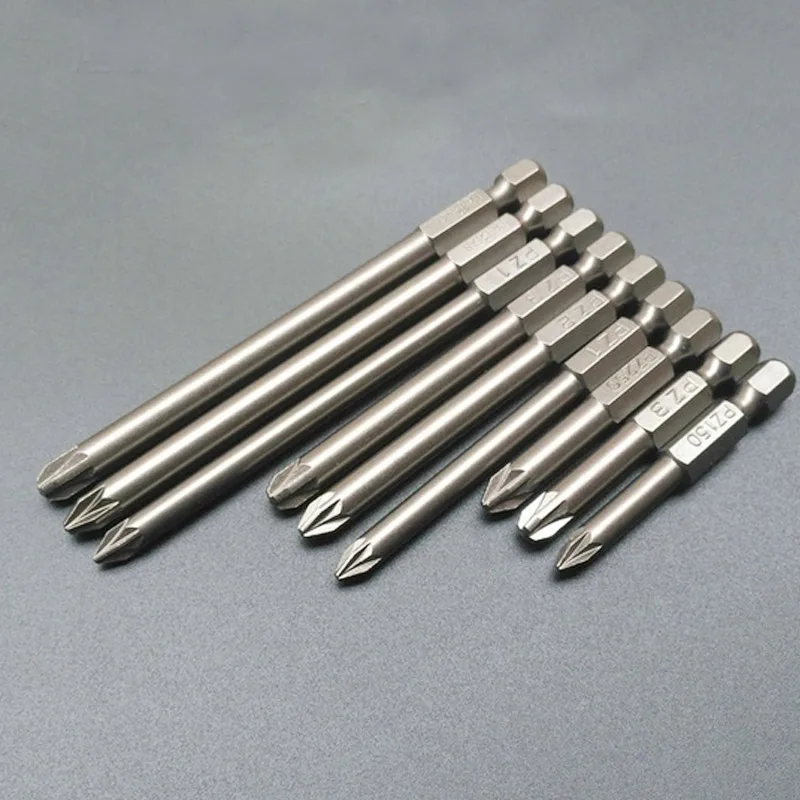 9 шт. Магнитная отвертка Pozidriv PZ2 бит PZ1 PZ2 PZ3 S2 электрическая отвертка 1/" шестигранный хвостовик Электроинструмент 50 мм 75 мм 100 мм длина