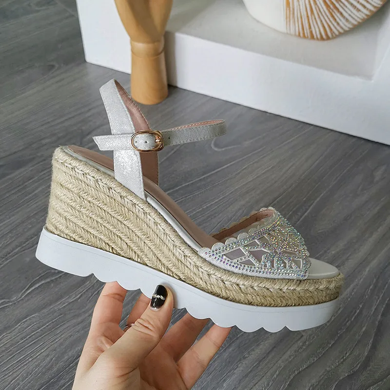 

ASUMER 2020 new summer sandals buckle elegant platform wedges sandals crystal ladies prom wedding shoes women sandals