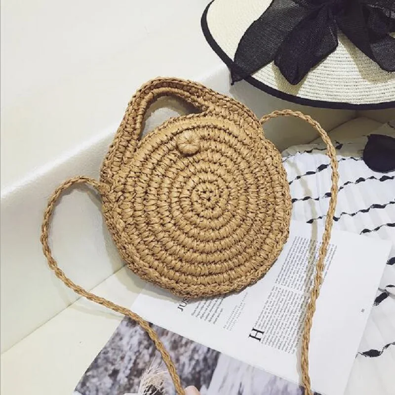 Women Woven Straw Round Handbag Retro Rattan Shoulder Bag Boho Summer Beach Messenger Bags Fashion Designer Female Totes | Багаж и сумки