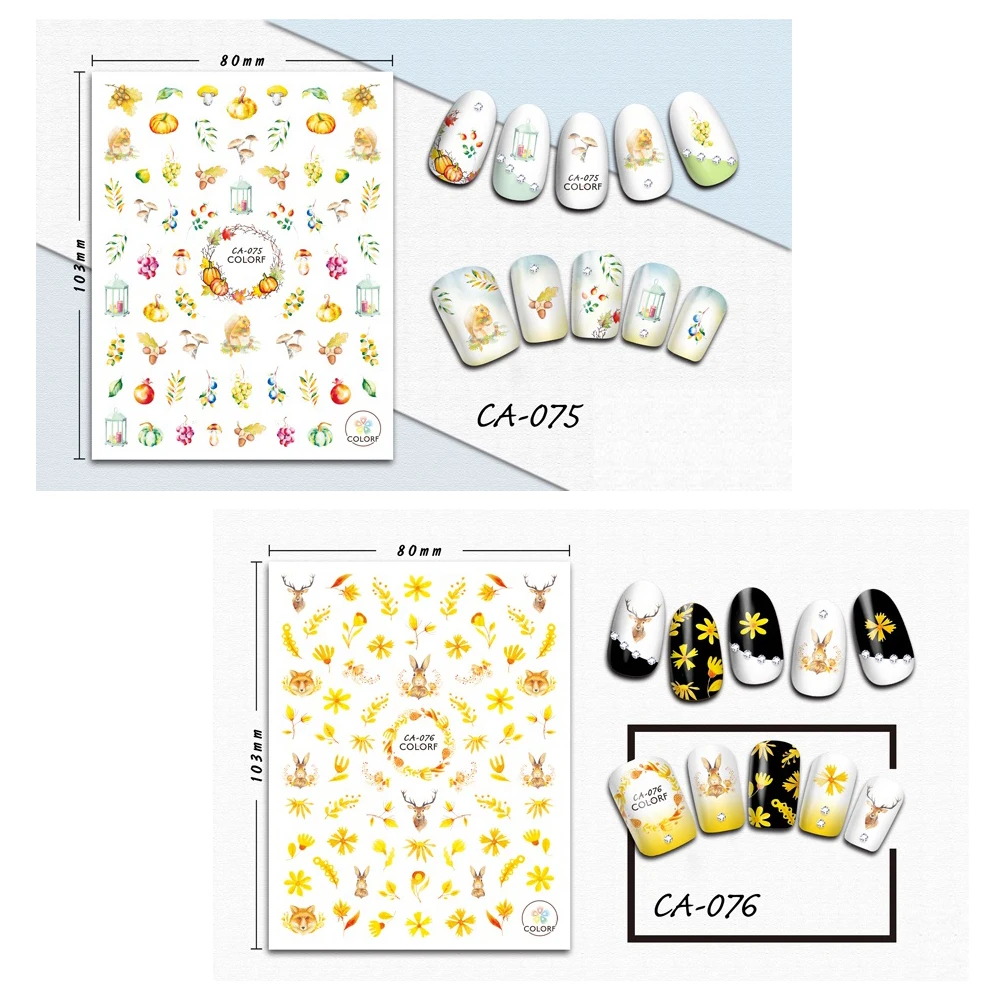 1 лист смешанные цвета модные узоры стикеры 3D на ногти Nail Art осень/лето тематический дизайн очаровательные наклейки Маникюрный Инструмент BECA073-081