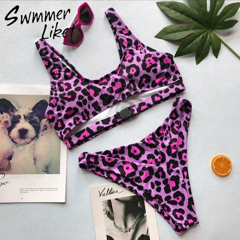 Brazilian leopard print bikini 2018 Push up sexy tankini Bandage buckle swimsuit female Summer swimwear women thong bathing suit |