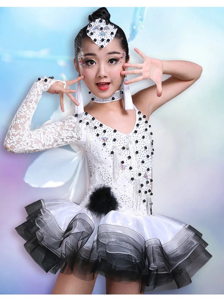 

The new children's Latin dance costumes hot drilling tube beads female children Latin performance clothing match jumpsuit tutu