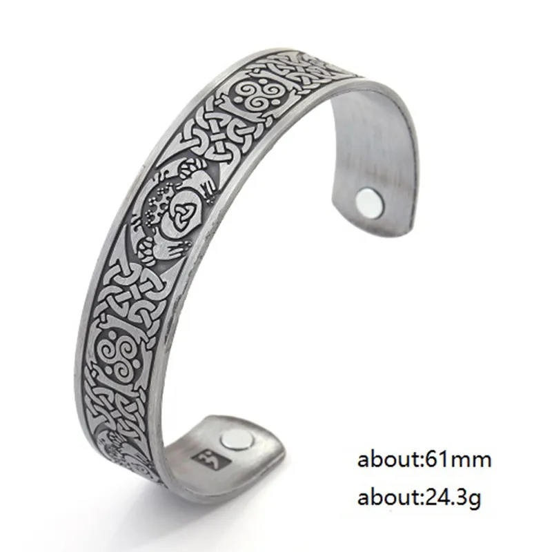 Antique Silver Skyrim ирландская Корона сердце в руках узел Магнитная манжета браслет Здоровье и гигиена Wiccan тотем узор ювелирные изделия для мужчин винтаж - Окраска металла: Antique Silver
