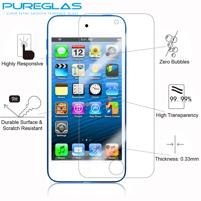 Pureglas 9 H закаленное Стекло Экран протектор для Apple Ipod Touch 5 6 touch6 полный Крытая