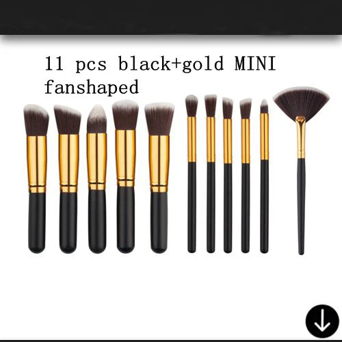 black golden 11pcs Профессиональные 10 шт. инструменты для макияжа, набор кистей, косметическая кисть, Тональная основа, тени для век, подводка для глаз, кисть для пудры, Pinceau Maquillage - Handle Color: black golden 11pcs