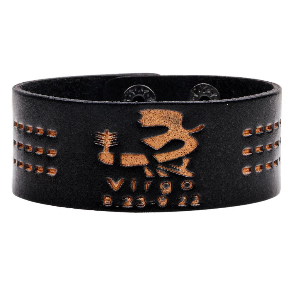 Virgo Kirykle 12 Знак Созвездие зодиака коричневый широкий кожаный браслет с раком Leo Virgo Libra женские ювелирные изделия панк мужской браслет - Окраска металла: Virgo