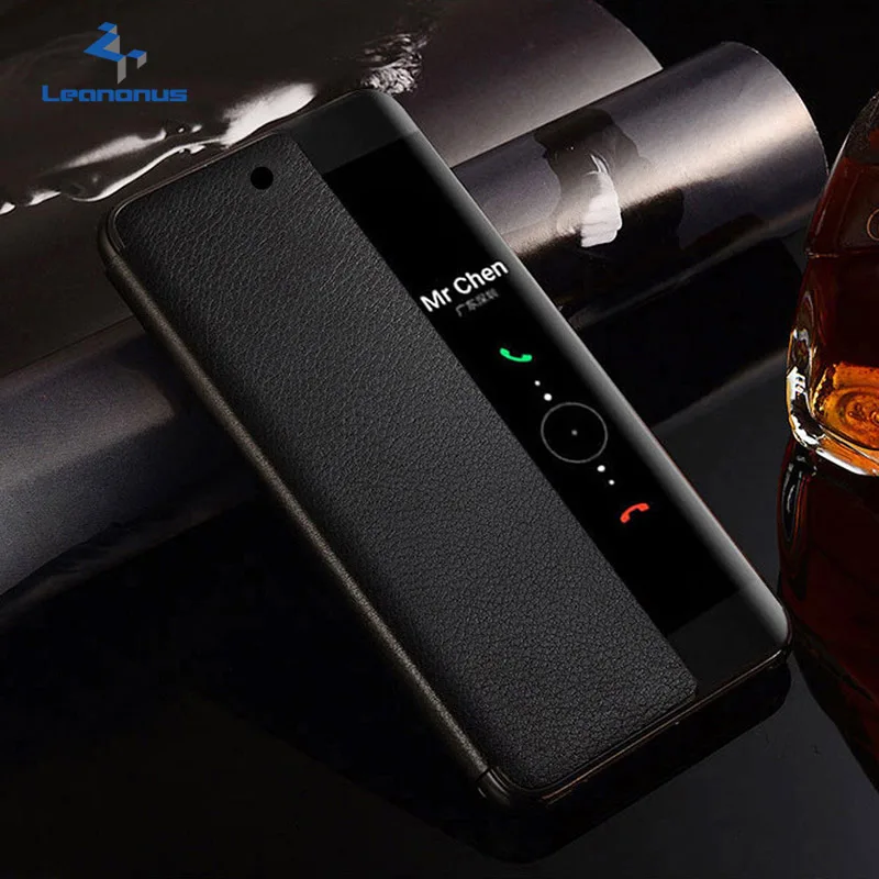 Leanonus из искусственной кожи + жесткий чехол Clear View смарт-чехол для huawei P20 P30 Pro