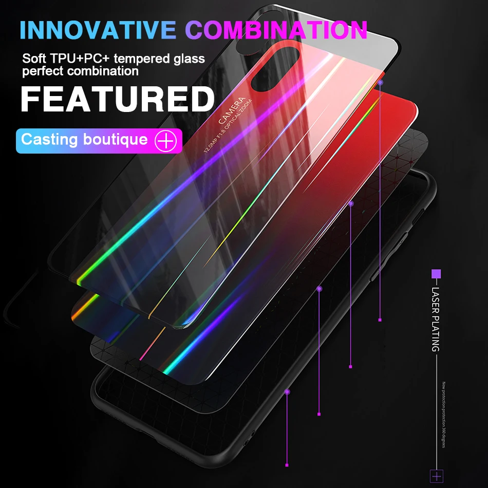 Зеркальный чехол aurora для iPhone XS Max роскошный из закаленного стекла 7 8 6 6S Plus XR 7Plus 8Plus