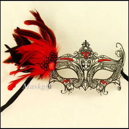 Горячая Распродажа металлическая маска с перьями и красными камнями 48 шт. Fedex