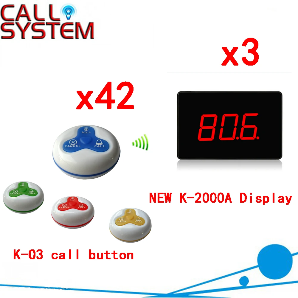 Wireless Pager System 433.92MHz Wireless Restaurant Table Buzzer With Monitor And Watch Receiver( 3 display + 42 call button)