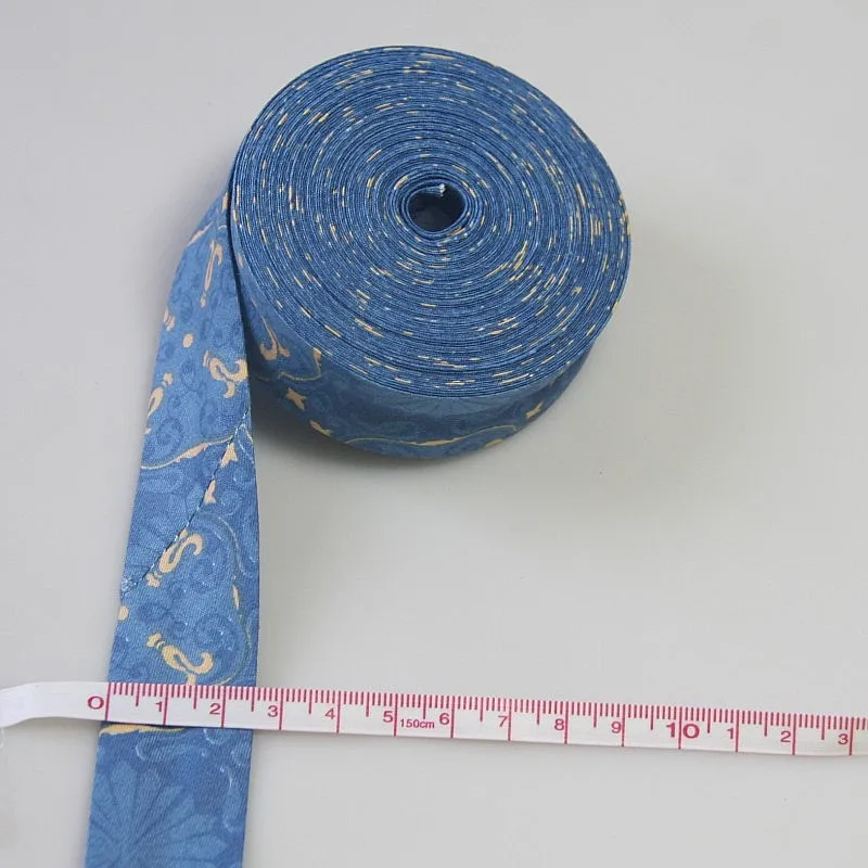 dark blue dark gold Хлопковая косая лента в горошек, в полоску, шотландская клетка с принтом Размер: 25 мм, " 10 метров, хлопковая саржевая ткань со складками - Цвет: dark blue dark gold