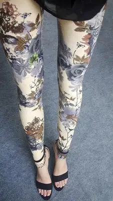 Flower Printed Leggings Sexy Women Lady Slim High Elastic Cotton Pants Multiple - Цвет: 24