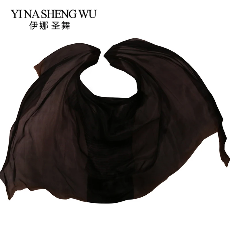 

New 100% Silk Belly Dance Veil Hand-dyed Belly Dance Practice Performance Silk Veils Pure Black 250/270*114 cm Dance Show Props