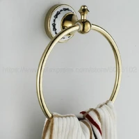 luxury gold color brass towel ring holder wall mounted bathroom accessories round hanging towel hanger zba252