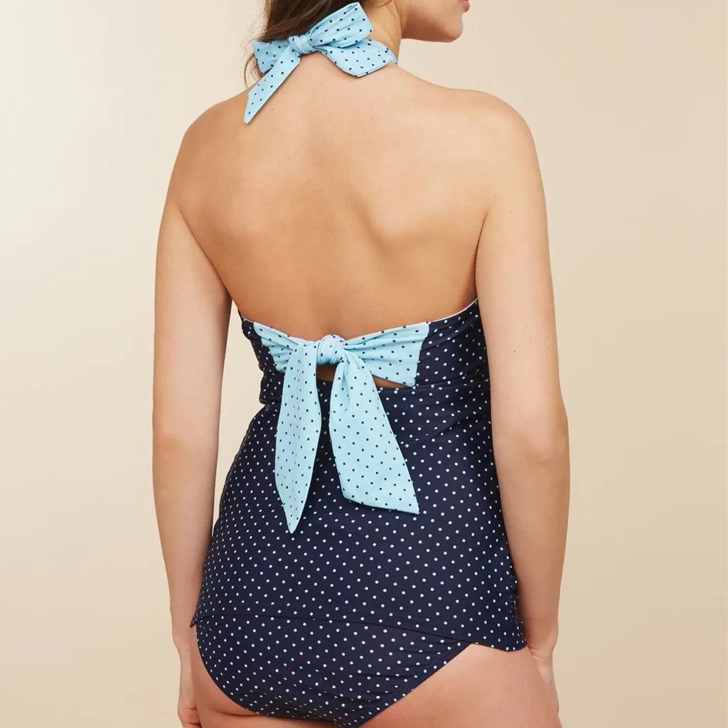Женский купальник для беременных сексуальный синий в горошек Раздельный с