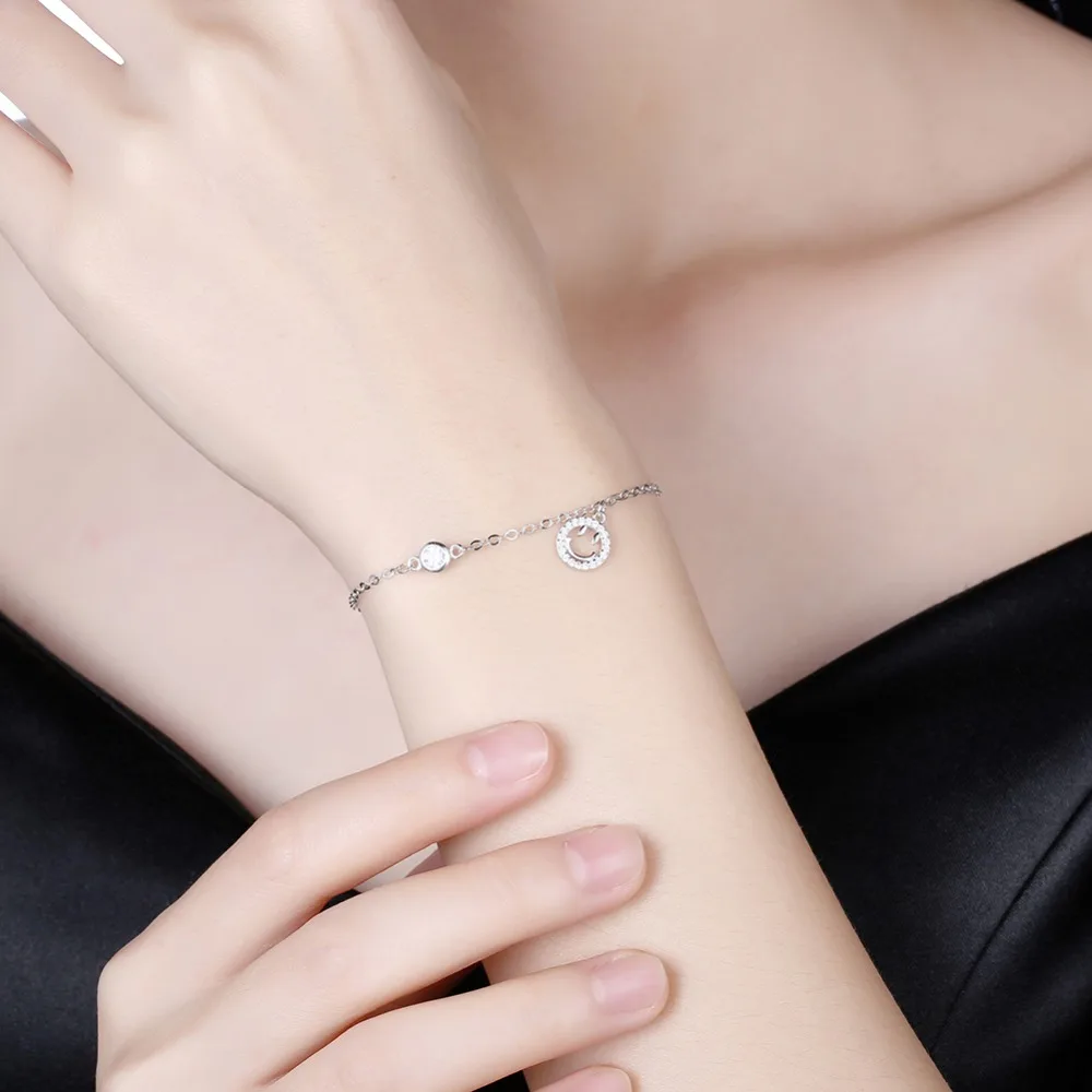 S925 Sterling Silver DIY Smile face Pandent Geometric Round Inlaid Meteorite Chain Charm Bracelet Gift For Women Couple | Украшения и