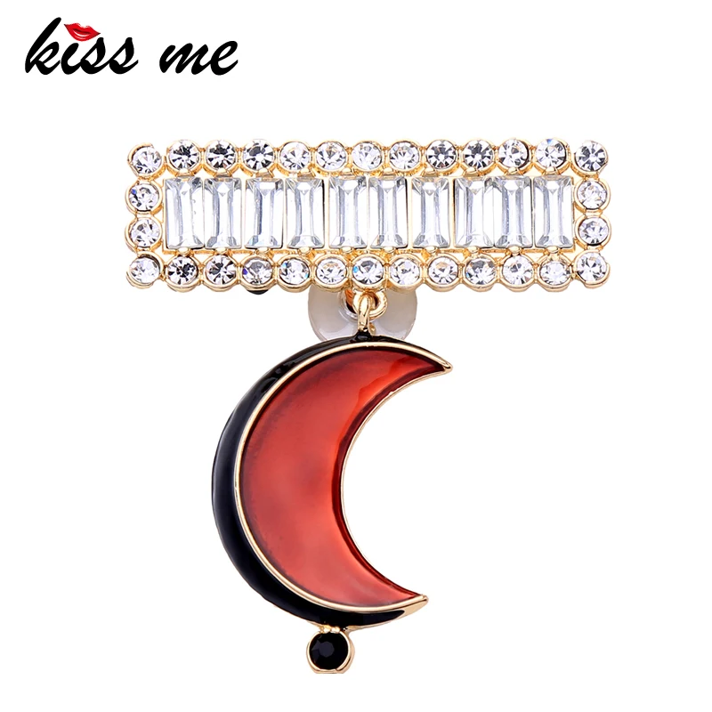 Женская эмалированная булавка KISS ME прямоугольные Броши из стекла Красной Луны