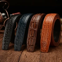 designer belts men high quality genuine leather crocodile grain strap luxury no buckle business automatic belt ceinture homme