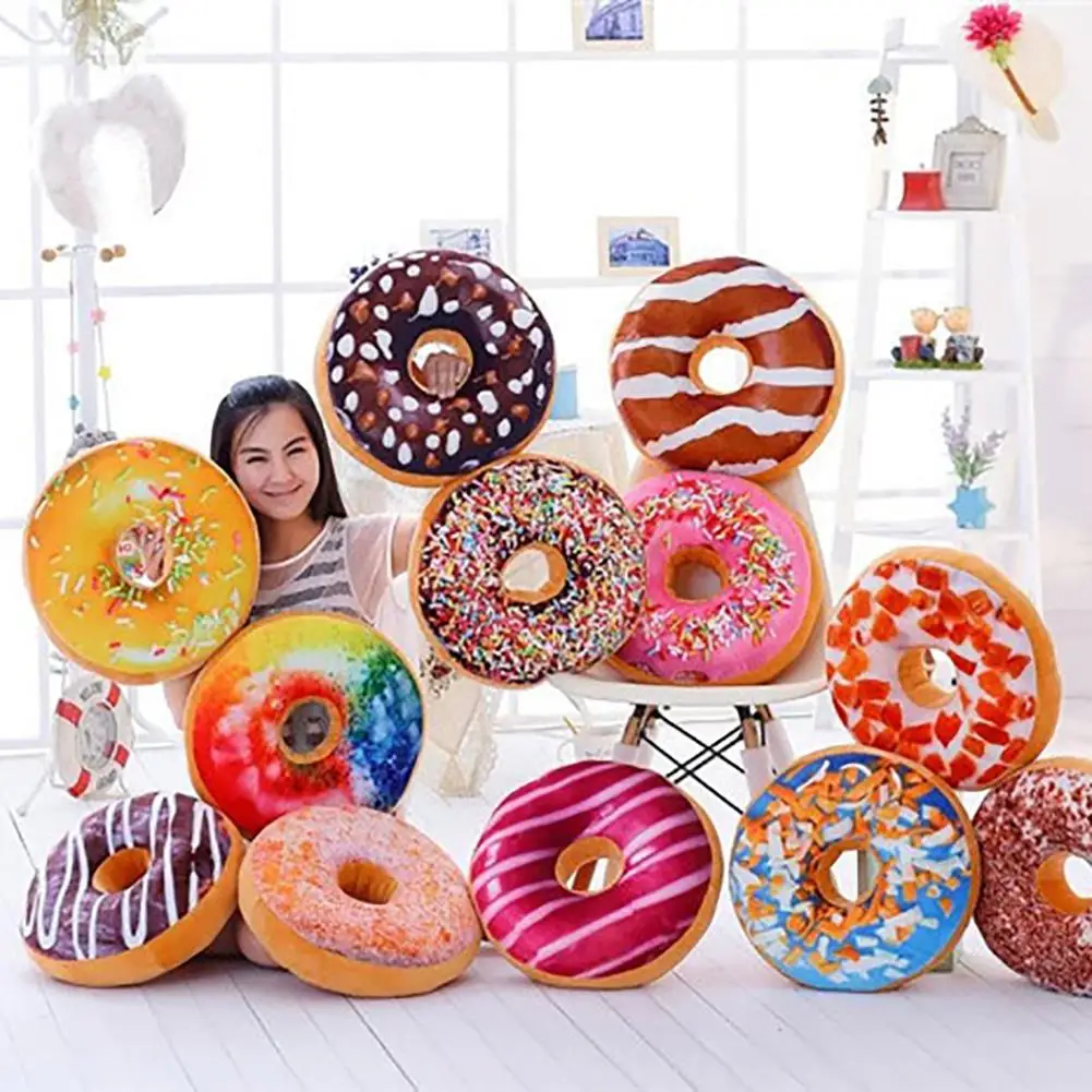 

3D Realistic Practical Interesting Stylish Attractive Funny Plush Donut Food Stuffed Home Sofa Chair Back Car Cushions Mat