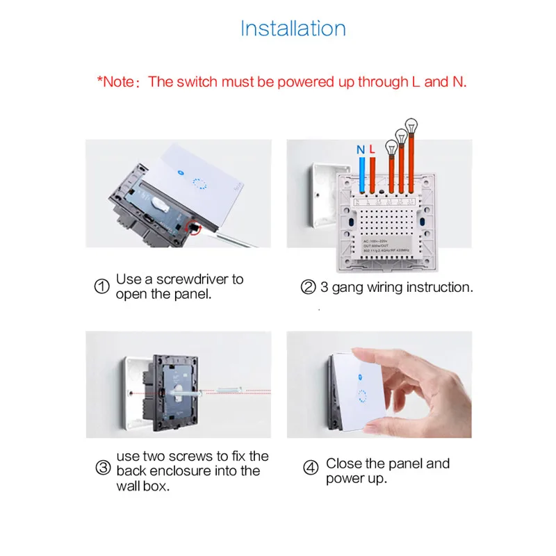 Умный таймер Sonoff T1 UK 1/2/3 Gang Wi Fi RF/APP/сенсорное управление настенный светильник 86