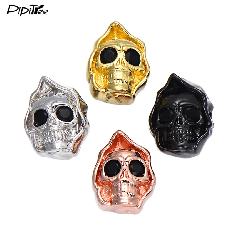 Pipitree настоящие выложенные черные CZ череп бусины мужские браслеты шармы DIY для