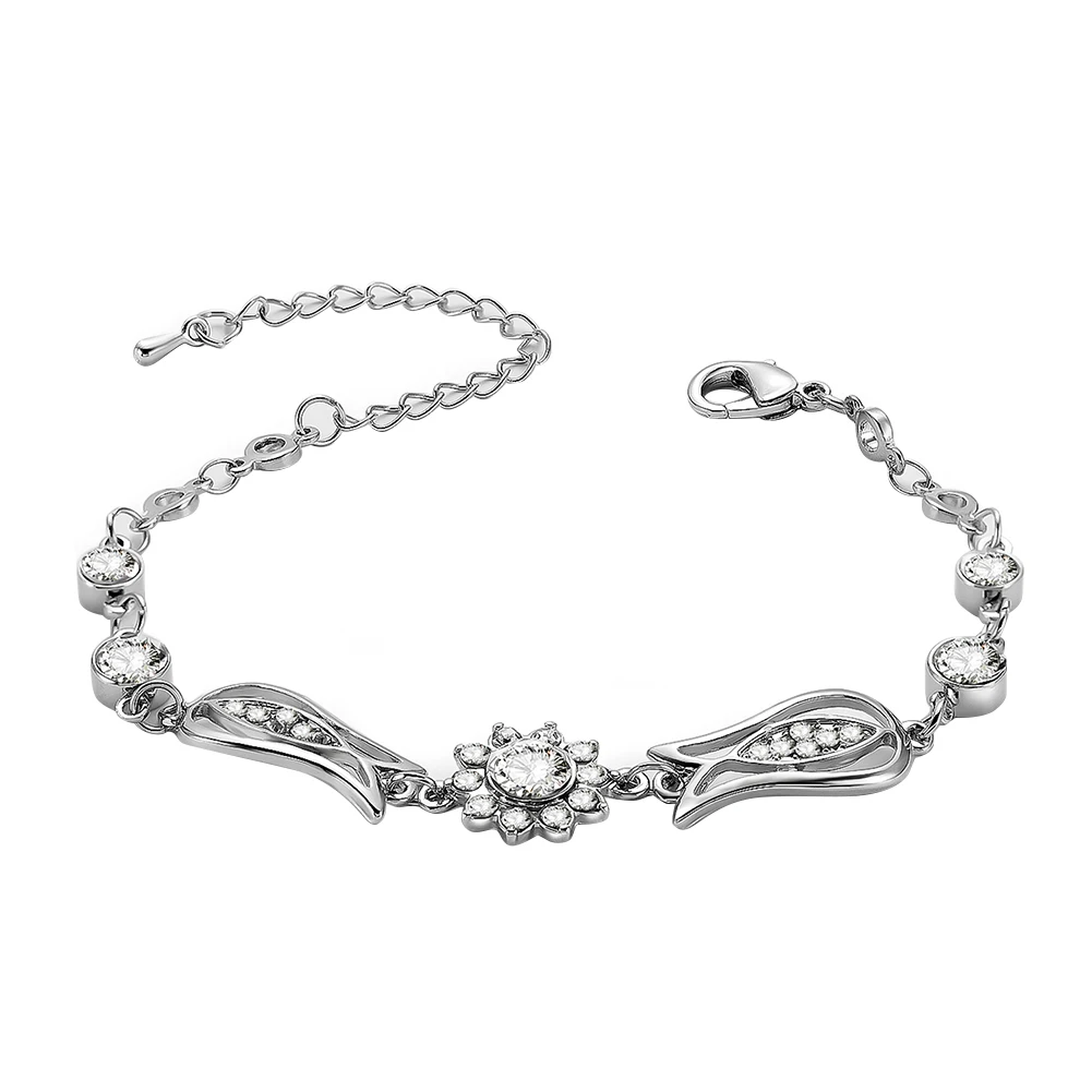 Стильные яркие стразы цветок посеребреная цепочка сплав браслет женский