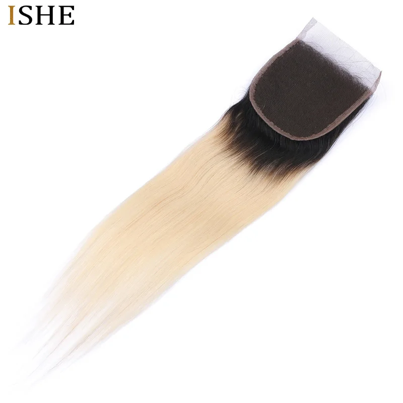ISHE Ombre светлые прямые волосы швейцарское кружево 4*4 Кружева закрытия с детскими