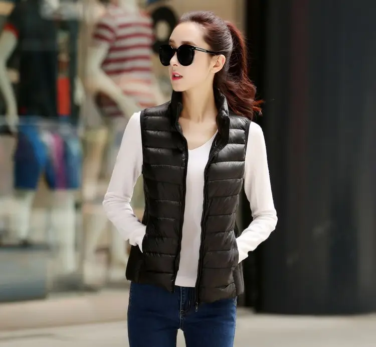Весенний женский ультралегкий пуховой жилет зима 90% короткие пуховые куртки без