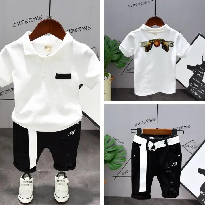 

2019 Retail Children's clothing short-sleeved T-shirt suit 2018 new 2-3-4-5-6-7 years old boy summer two-piece tide 5