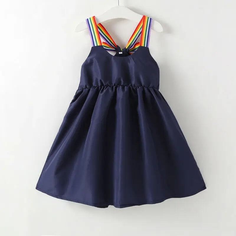 2019 Lovely Summer Kid Baby Girl Dress Pure Color Sleeveless Slip Party Princess Dresses Rainbow Strap New 1-6T | Детская одежда и