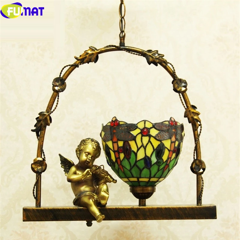 Витражная Подвесная лампа Тиффани FUMAT светильник в форме стрекозы ангела Тимбо