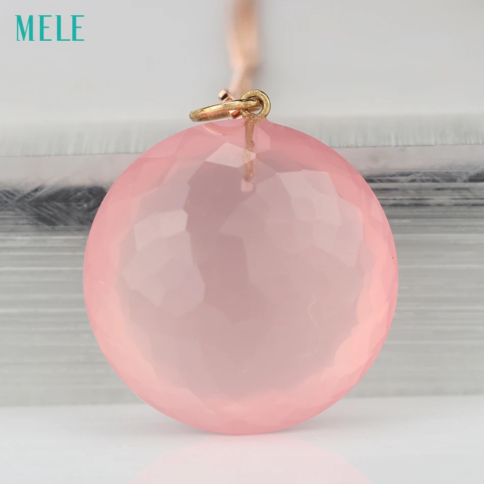 MELE натуральный розовый кварц настоящая Подвеска из 18-каратного желтого золота RD