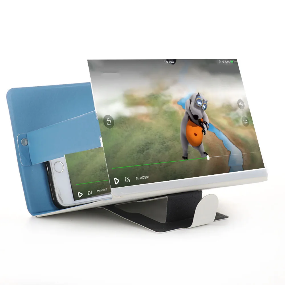 

3D Phone Screen Magnifier Stereoscopic Amplifying Desktop Foldable Leather Bracket Mobile Phone Holder Tablet Holder
