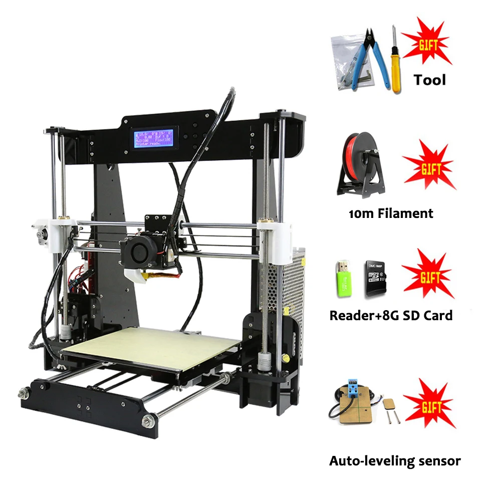 Anet A8 автоматический уровень 3D принтеры комплект плюс Размеры 220x220x240 мм Высокая
