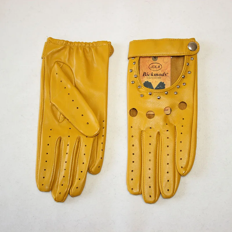 yellow Козья кожа Новые кожаные перчатки женские тонкие стильные однослойные овчины модные дышащие весенние и летние перчатки для вождения - Цвет: yellow