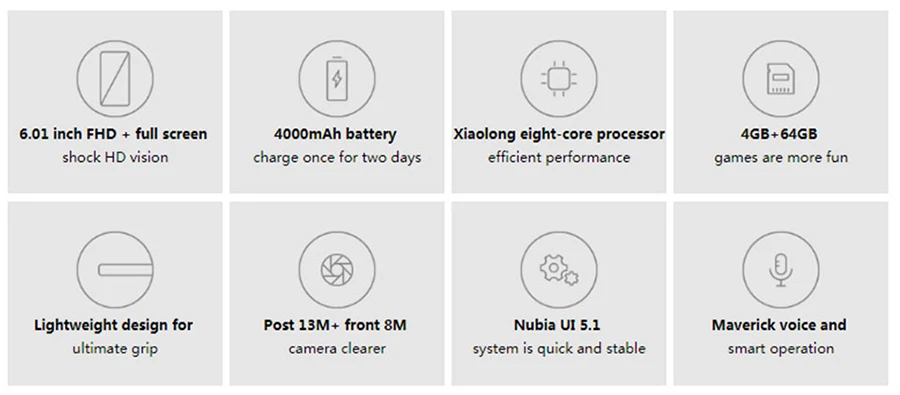 Глобальная Версия ЕС zte Nubia V18 UI 5,1 мобильный телефон 4 Гб+ 64 Гб 6,0" Snapdragon 625 Octa Core 18: 9 Полный Экран Face ID 4000 мАч 13MP