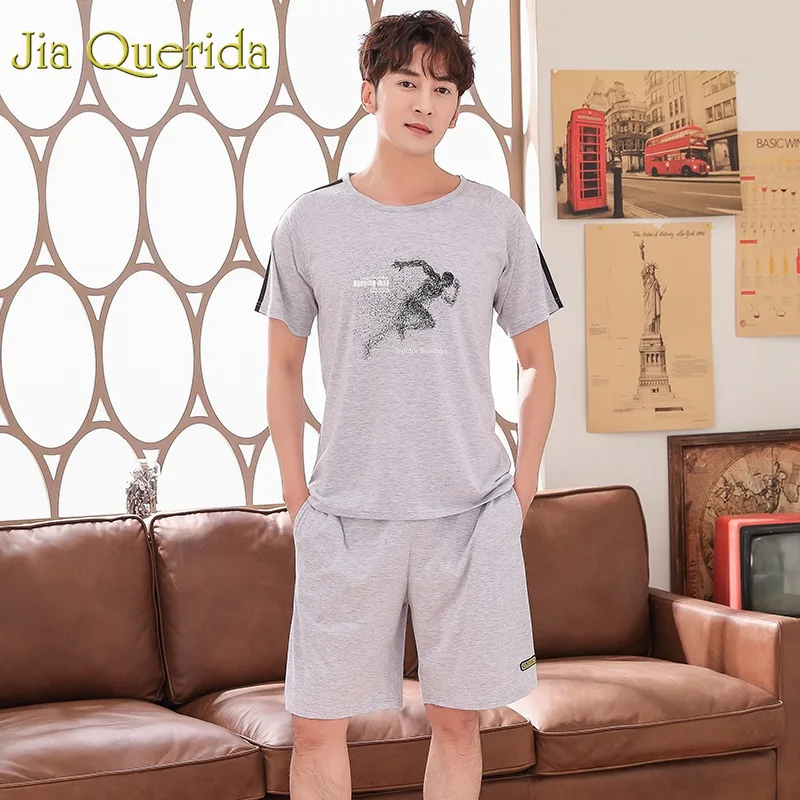J & Q пижамы для мужчин домашний костюм Мужской Лето 2019 г. модные однотонные серый