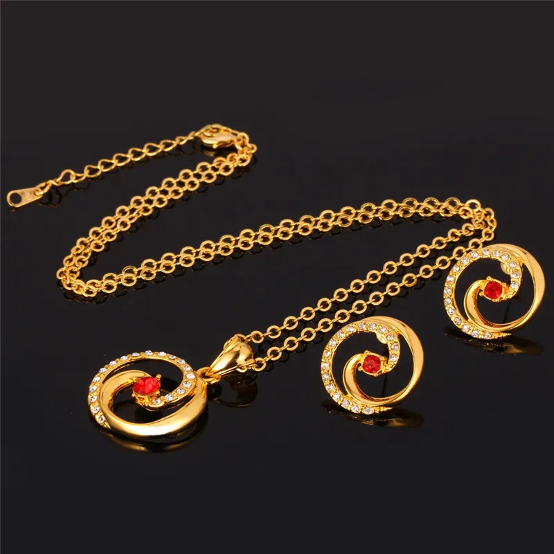 U7 Gold Color Jewelry Set Trendy Yin Yang Lucky Gift Wholesale Rhinestone Party Women Earrings Necklace S540 | Украшения и