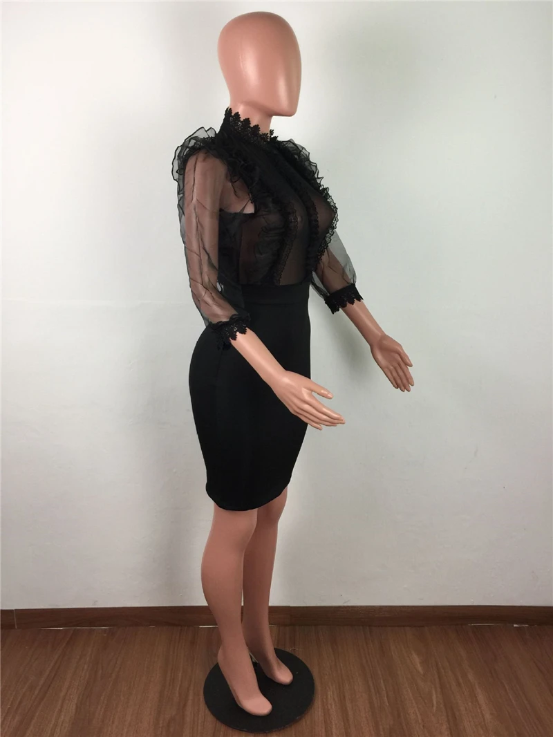 Adogirl Сетчатое лоскутное Кружевное облегающее платье с оборками