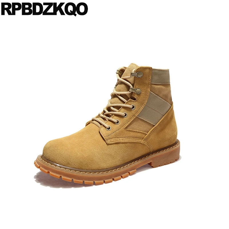 

2021 Flat Designer Patchwork Ankle Suede Military Canvas Shoes Yellow Combat Vintage Desert Short Boots Tactical Men Army Fall