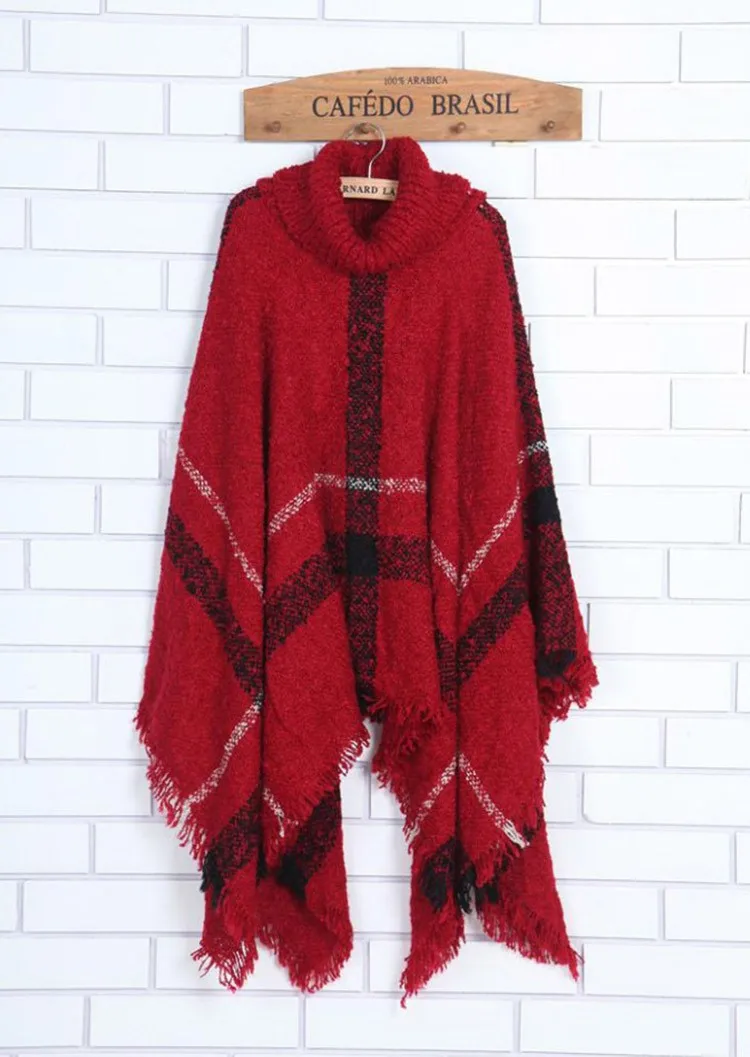 Red Scarf Зимний женский свитер, Вязаное пончо, водолазка, женский шарф, толстые теплые свитера и пуловеры размера плюс, пончо и накидки - Цвет: Red Scarf