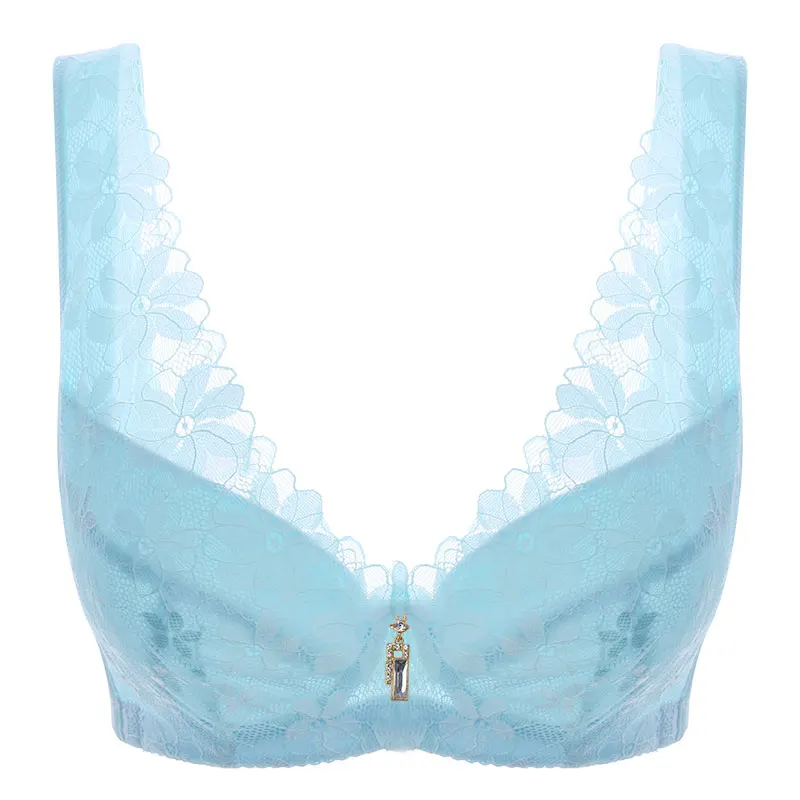 blue Meizimei sexy vest bras for women lace lingerie underwire floral thin bralette bh brassiere girl summer hot deep V intimate - Цвет: blue