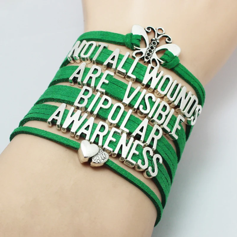 Teal Wide Velvet Band Multi Layers Butterfly Not All Wounds Are Visible PTSD Anxiety Awareness Letters Heart Charms Bracelet | Украшения и
