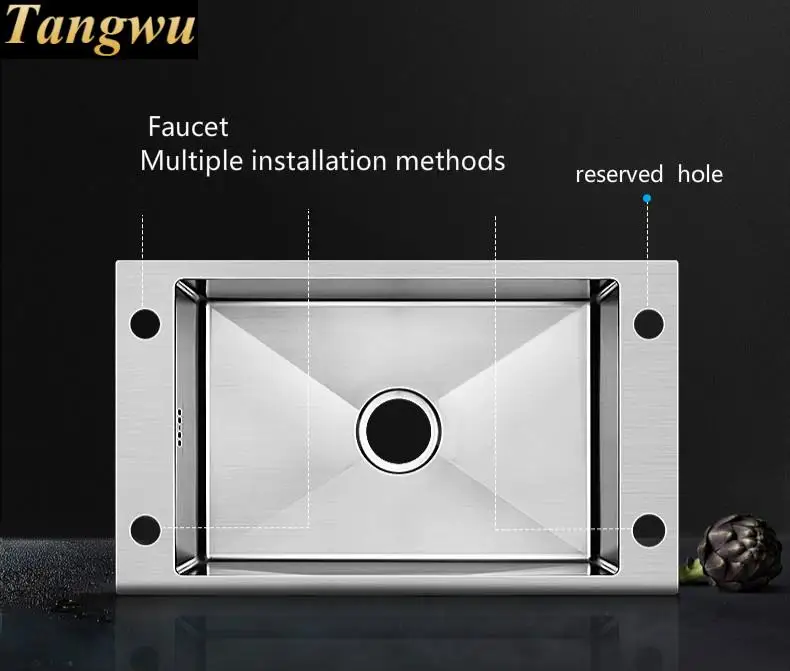Free shipping Apartment luxury push button drainer kitchen manual sink single trough stretch faucet 304 stainless steel 70x41 CM |