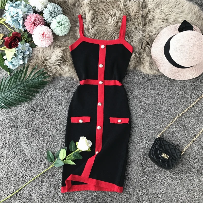 ALPHALMODA облегающее трикотажное платье на бретелях в цветную полоску, однобортное, на пуговицах, женские вечерние, сексуальные, облегающее, вязаное платье