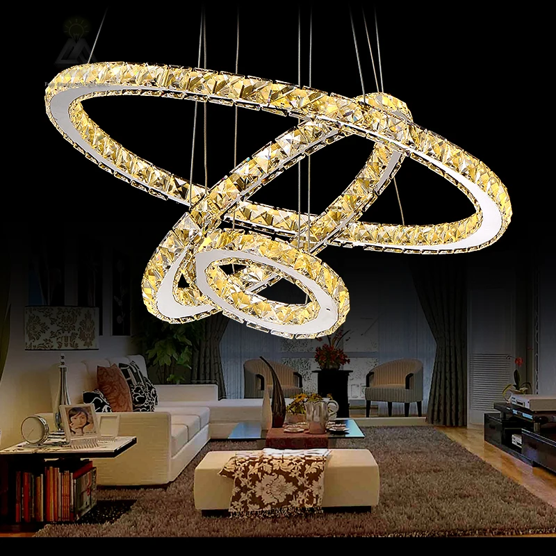 Hot sale Diamond Ring LED Crystal Pendant Light Modern LED Lighting Circles Hanging Lamp 100% Guarantee Lustres Luminaire